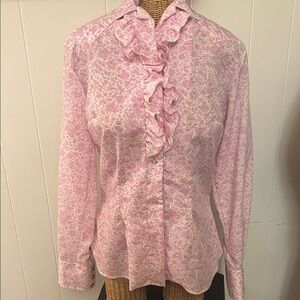 Vintage Panhandle Slim Pink Floral Ruffled Blouse